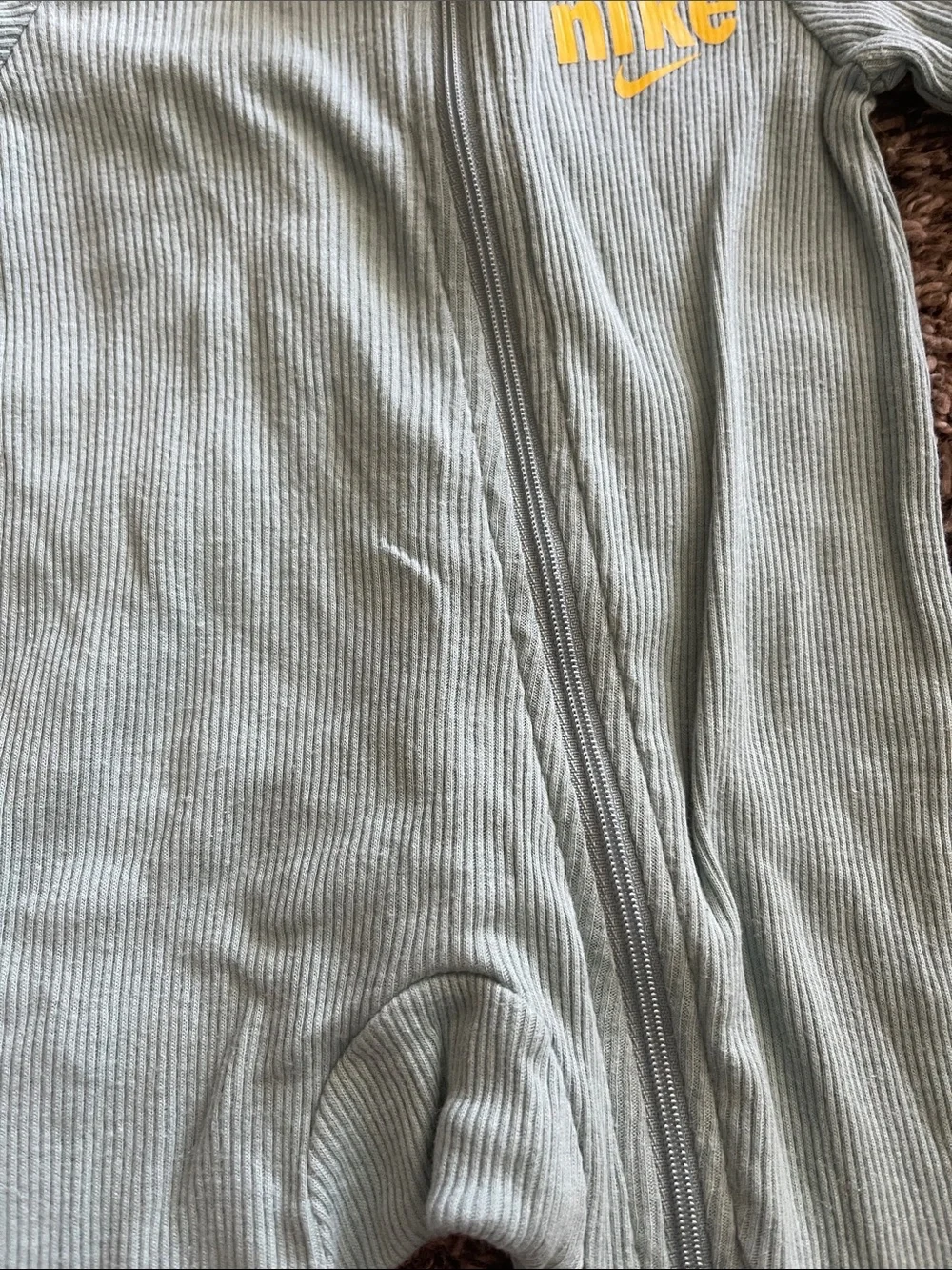 Nike Sage Green 3 Month Ribbed Footed One-Piece with Yellow Logo